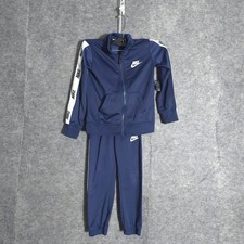 Nike Tracksuit Boys Size 4 Navy Blue White Logo Tape Zip Jacket Pants Set