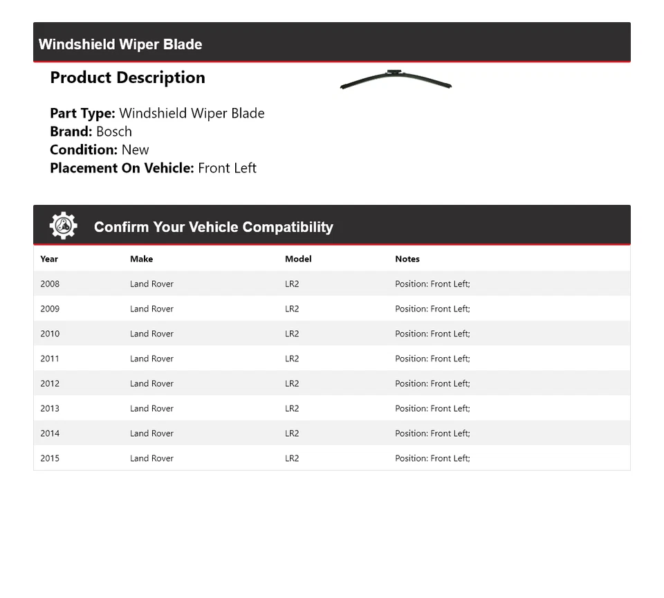 Limpiaparabrisas delantero izquierdo 2009 para Land Rover LR2 2008-2015 Bosch ICON Foto 2 de 4