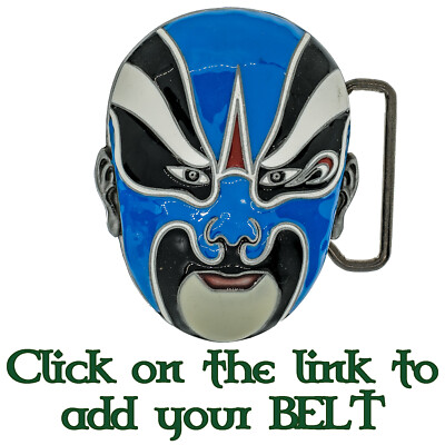 Kabuki Mask Colourful Belt Buckle Biker Metal Japanese Ninja Warrior Fighter. 