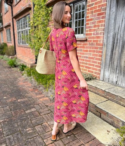 Ex Wh*te St*ff Renee Midi Shirt Dress Womens Pink Floral Short Sleeve Button up - Picture 3 of 35