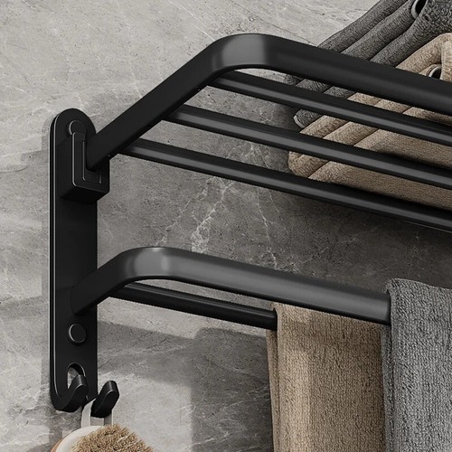 Portasciugamani in alluminio supporto pieghevole con gancio porta asciugamani montaggio a parete 50 cm 1 pz - Foto 12 di 12