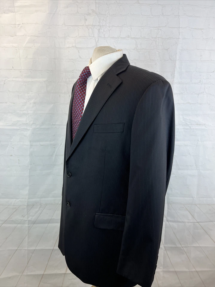 Traje Brooks Brothers para hombre negro a rayas mezcla de lana 44L 32X31 $1,395 Foto 3 de 4
