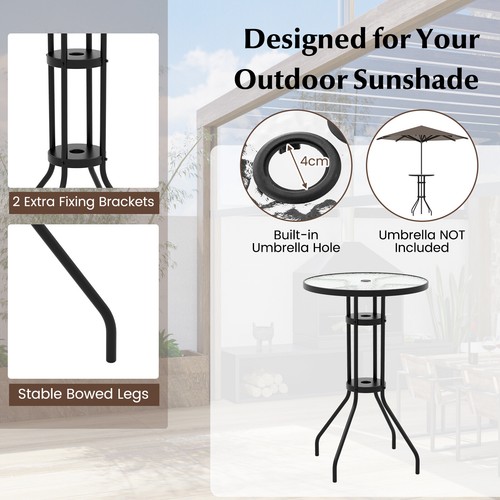 3 PCS Patio Bistro Set Folding Chairs Round Bar Table w/ 4 cm Umbrella Hole Yard - Picture 8 of 11