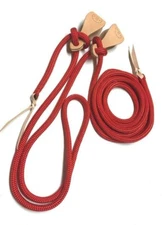 mecate rein yacht rope red 5/8" with natural, black or brown slobber straps