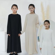 2024 Muslim Islamic Long Sleeve Abaya Gown Arab Robe Children Girls Prayer Dress