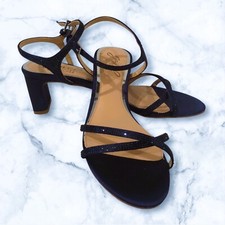 Jewel Badgley Mischka Navy Satin Glitter Heels Shoes Size 6 Evening Dressy NWOB