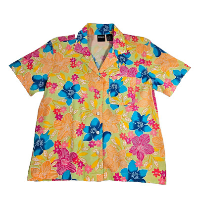 Erika Shirt Women Small Hawaiian Floral Short Sleeve Button Up Collared Casual