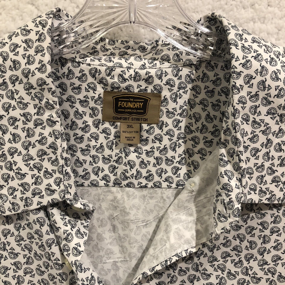 FOUNDRY Men Size 3XL Button Up Shirt White Blue Hawaiian Margarita Print - Image 4 of 4
