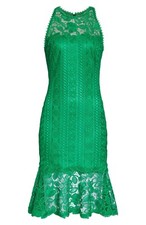 TADASHI SHOJI Jade Green Embroidered Lace Sheer Fluted Flare Hem Dress 12 L