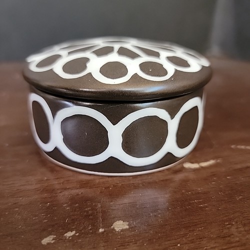Vintage XENIA TALER Ceramic trinket box engagement presentation brown white Mod - Picture 10 of 11