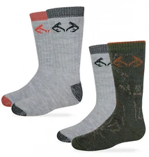 Realtree Boys Youth Outdoor Camouflage Pattern Wool Cushion Boot Crew Socks 4PK