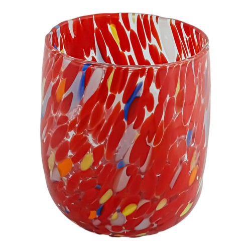 Murano Glass Drinking Art Tumbler Red Handmade Multi Millefiori Venice - Picture 2 of 4