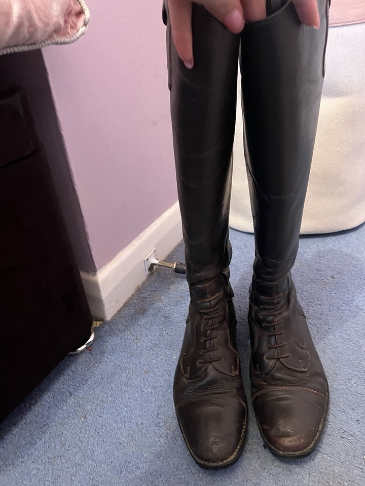 Rhinegold Brown Leather Laced Riding Boot Size 4 eBay