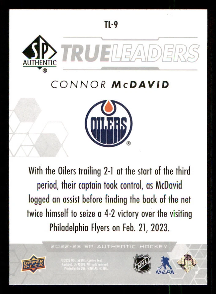 2022-23 SP Authentic True Leaders #TL9 Connor McDavid - Image 2 of 2