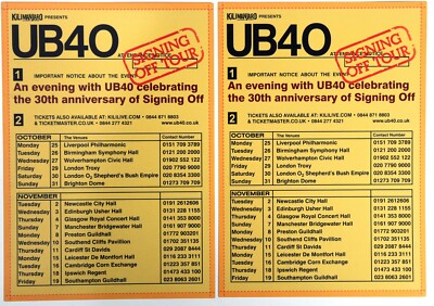 UB40 Signing Off tour flyers x 2