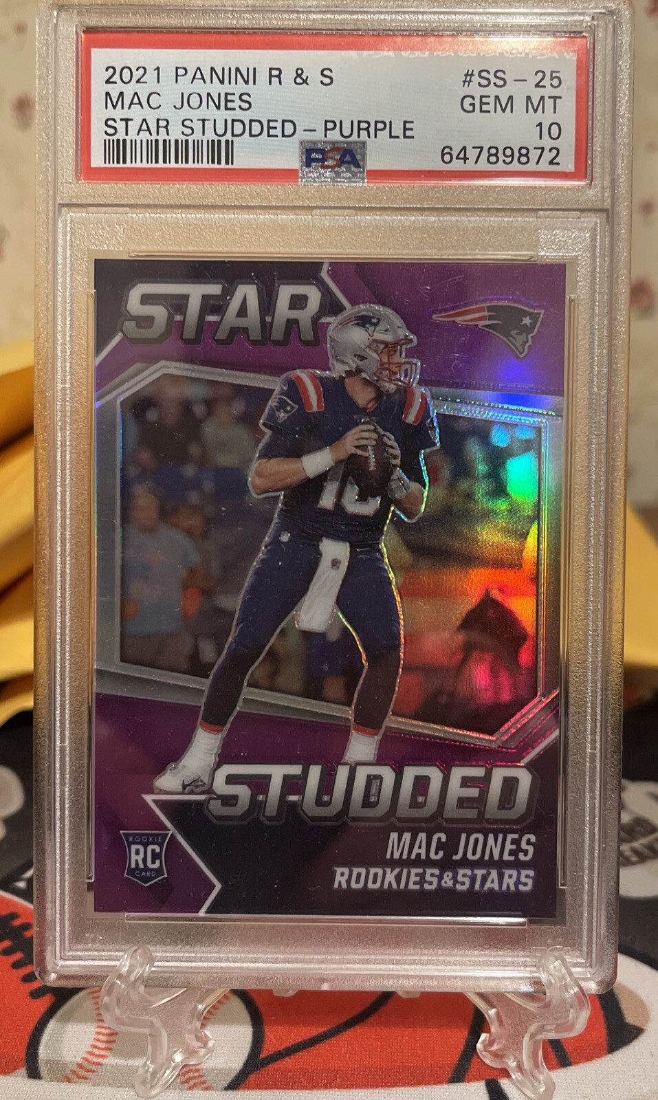 Mac Jones Panini Rookies & Stars Star Studded #SS25 Purple