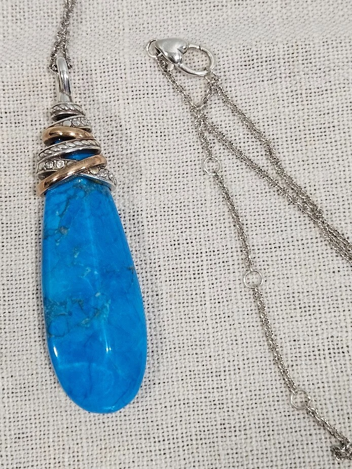 Colar Howlite Turquesa Gota Pirâmide Anéis de Netuno Brighton 30-34 Ajustável - Imagem 3 de 4