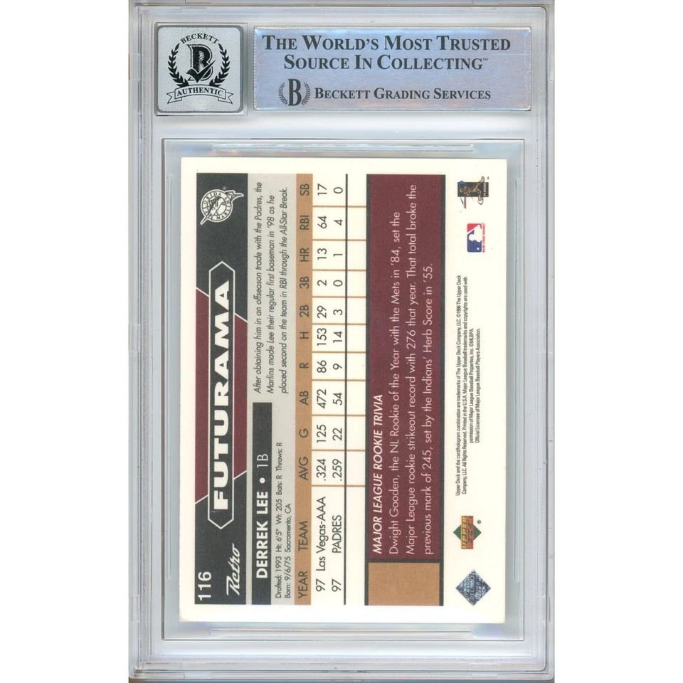 Derrek Lee 签名 1998 UD 复古 Futurama #116 BGS 签名 10 BAS RC 马林鱼队 — 第 3/4 张图片