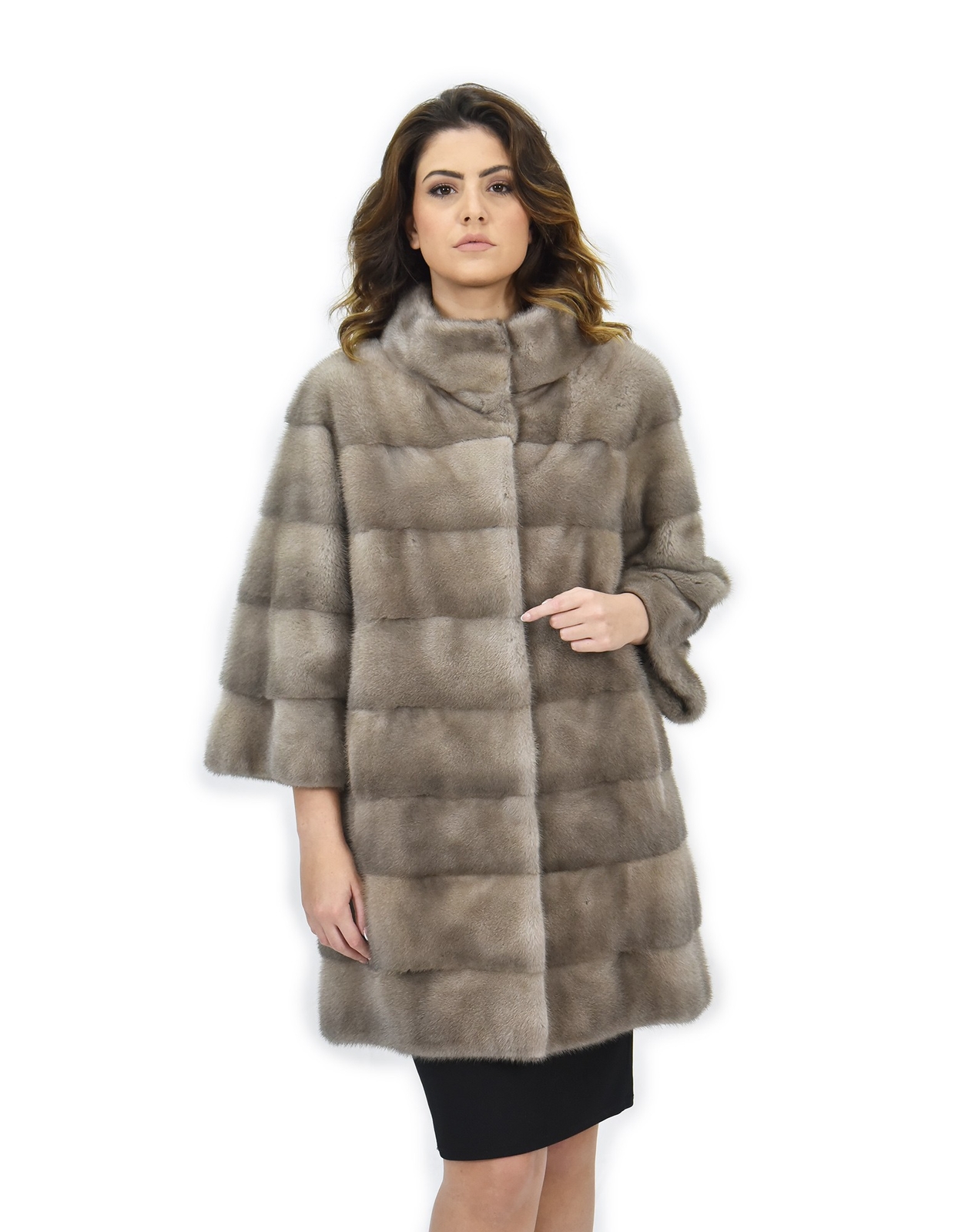 Silver blue mink fur coat 42 pistachio whole skins 82cm 3/4 sleeve