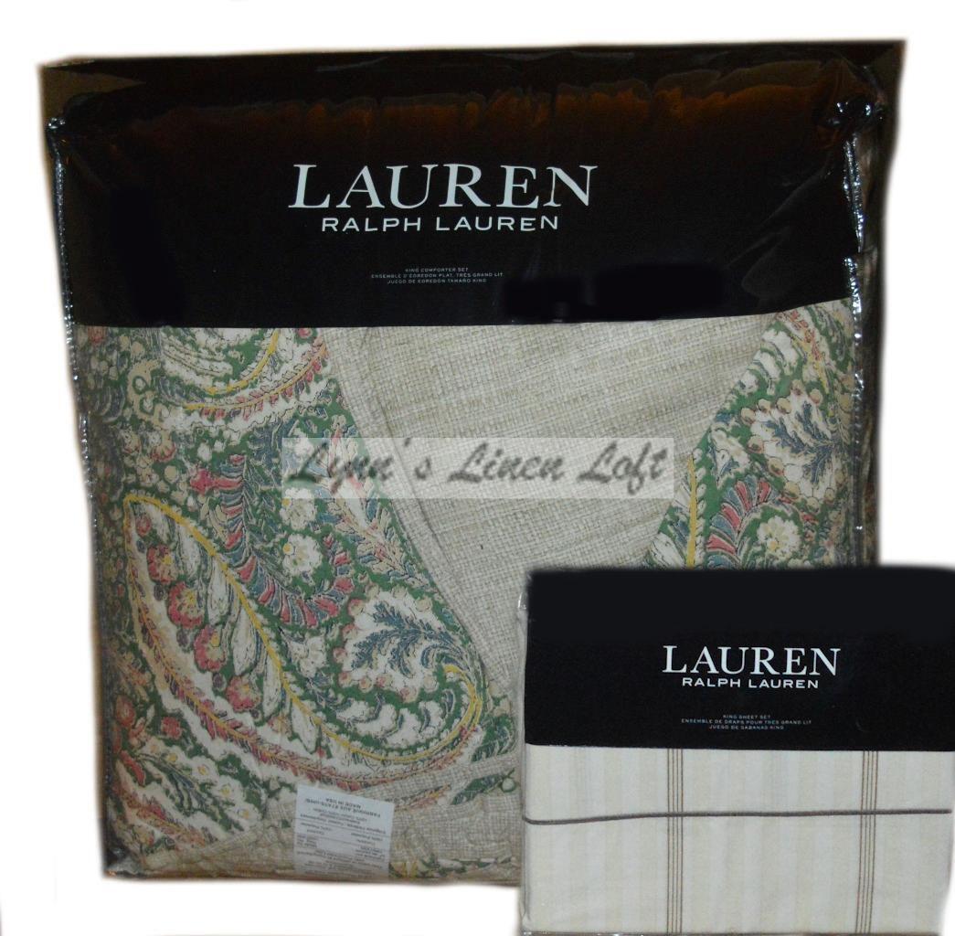 RALPH LAUREN Allie Paisley 7P KING COMFORTER SHEET SET $720 Green