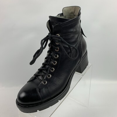 Nero Giardini Ankle Boots Black Round Toe Lace Up Zip Block Heel