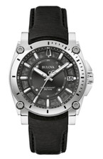 Bulova Precisionist Sapphire Crystal Black Dial Leather Band Men's Watch 96B416