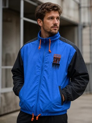 Puma Sky Vintage Jacke M Blau Schwarz 90s Track Jacket Retro Flecken