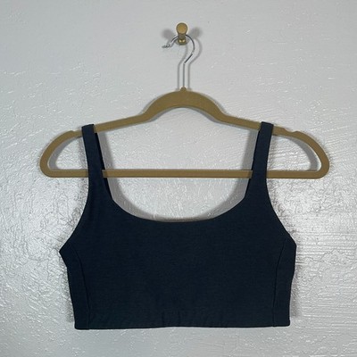 Outdoor Voices Women M Black Micro Stripe Double Time Sports Bra Athleisure