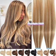 Seamless Tape in 200g Full Head Remy Human Hair Extensions Skin Wefts Balayage