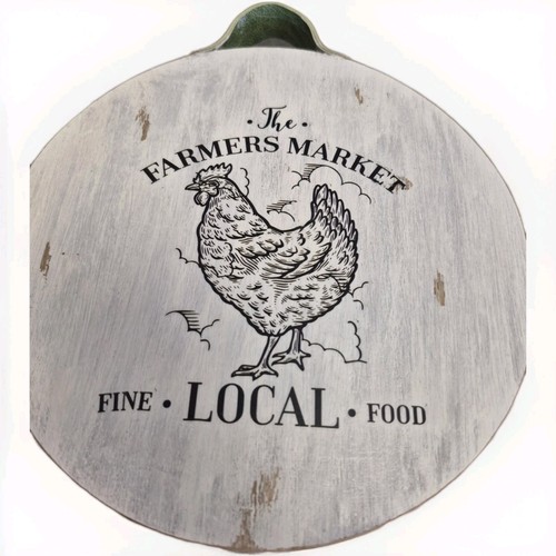 Letrero de pollo redondo envejecido hecho a mano - Imagen 2 de 6