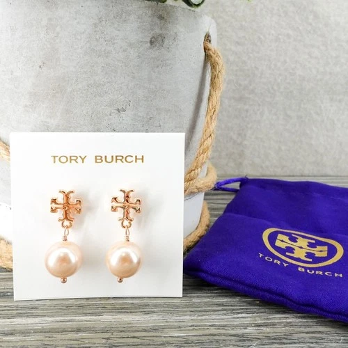 Tory Burch Faux Pearl Logo Ohrhänger Rosegold OS - Bild 5 von 12