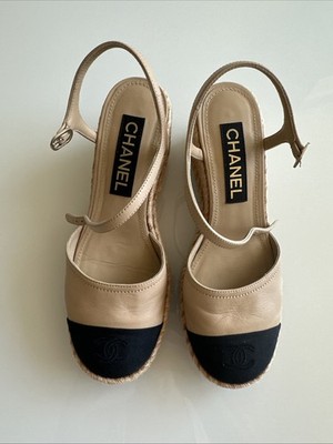 Chanel 2023 Interlocking CC Logo Espadrilles Women Size 38 Authentic 