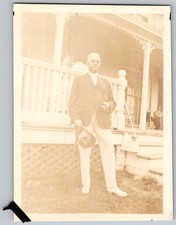 Vtg B&W Snapshot Distinguished Man Victorian Architecture 1940s