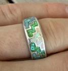 Vintage 950 Silver Blue Aqua Opal Inlay Ring Taxco Mexico