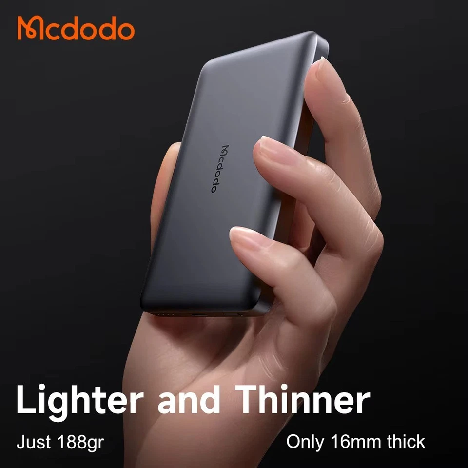 Banco de alimentación inalámbrico magnético Mcdodo 10000 mAh 20 W cargador rápido de metal delgado Foto 2 de 4