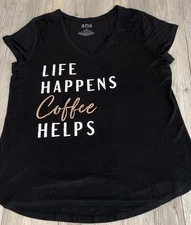 a.n.a Women’s T shirt Top Life Happens Coffee Helps  A New Approach XL