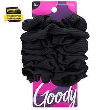 Ouchless Jersey Scrunchies, 8 Ct, Black, Damage-Free, Dentless Secure Hold Tie