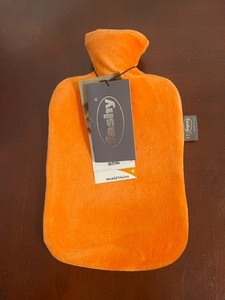 Hot Water Bottle by Fashy w/Velvet Orange Cover - for Pain, Arthritis, Warmth