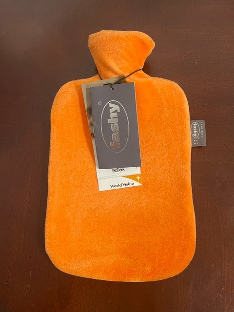 Hot Water Bottle by Fashy w/Velvet Orange Cover - for Pain, Arthritis, Warmth