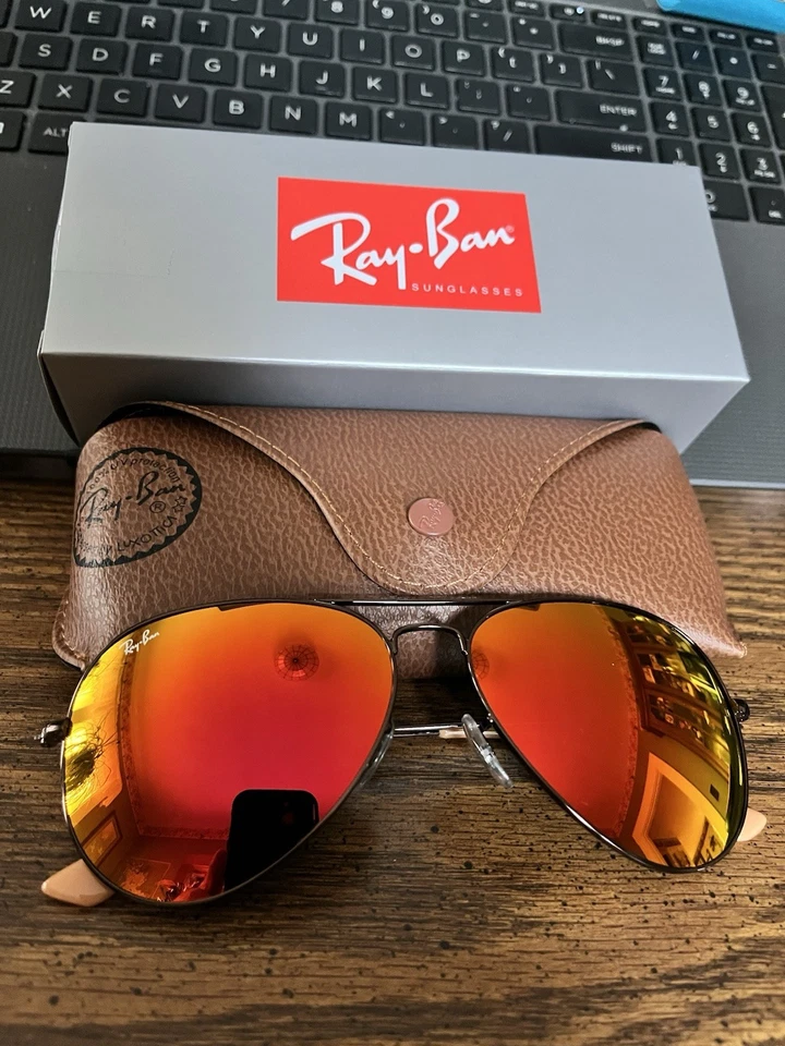 RAY-BAN АВИАТОРЫ RB3026 62 мм. БРОНЗОВАЯ ОПРАВА С КРАСНЫМИ/ОРАНЖЕВЫМИ ЛИНЗАМИ MIDROR СО ВСПЫШКОЙ. - Изображение 2 из 4