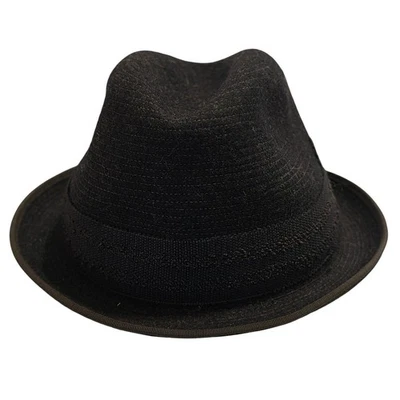 Vintage Sears Roebuck Mens Black Wool Fedora Hat Stingy Brim Feather Pin Trim - Image 1 of 4