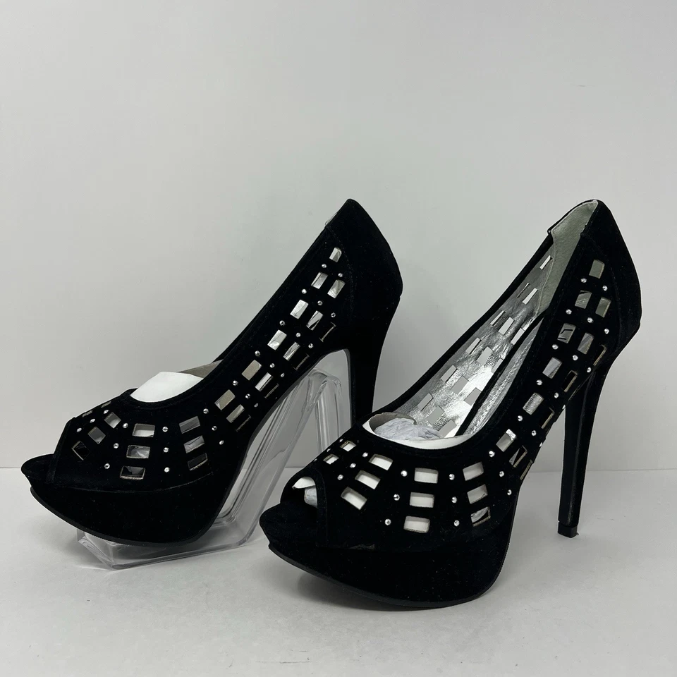 Womens Peep Toe Pumps Slip On Shoes Size 8 Black Studded Party Casual by Liliana - Image 3 of 4