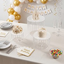 3 Tiers Acrylic Birthday Catering Display Cake Stand Birthday Party Events SALE