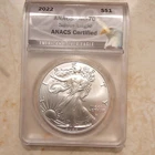 ASE US Mint 2022 American Silver Eag $1 1 oz .999 Silver ANACS MS70 #4094006-070