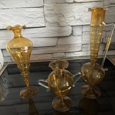 3 Alte Lauscha Glasvasen * Glasmalerei * mundgeblasen Gelb