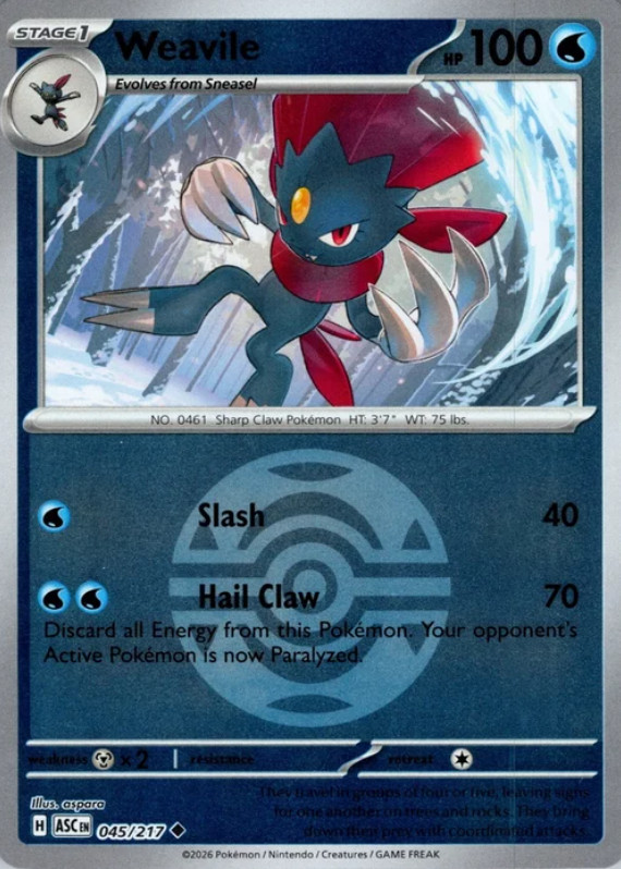 Pokemon Weavile (45/580) Ascended Heroes NM REVERSE HOLO- Dusk Ball Pattern