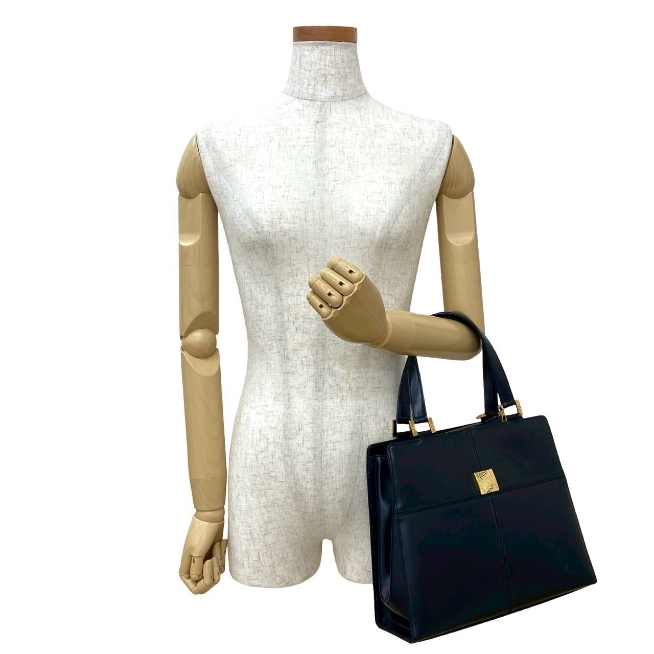 Borsa a mano YVES SAINT LAURENT YSL logo metallo pelle blu navy 24751