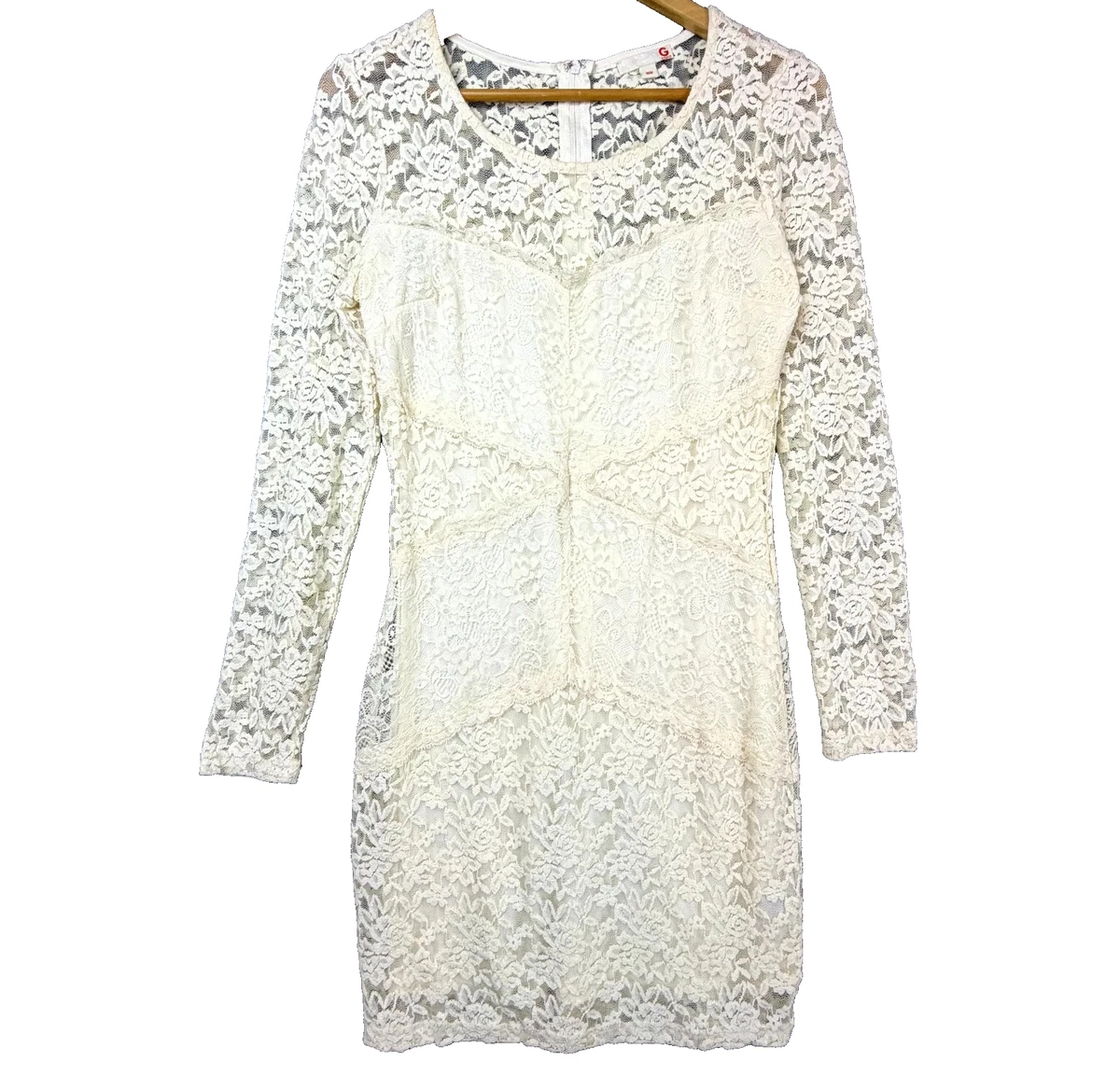chinese dress ladies Shop Y2K Ladies Guess Lace Mini Dress Off White Strappy Floral