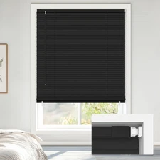 No Tools No Drill Cordless 1" Vinyl Mini Blinds, 100% Blackout Blinds for Ind...