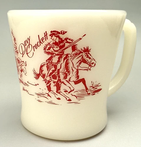 Vintage Original DAVY CROCKETT Fire King Oven Ware Flare Mug Milkglass 